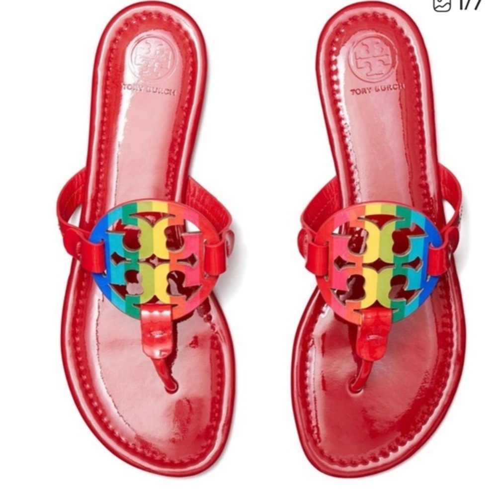 Tory Burch Miller Red Ruby Rainbow Sandals Limited Edition